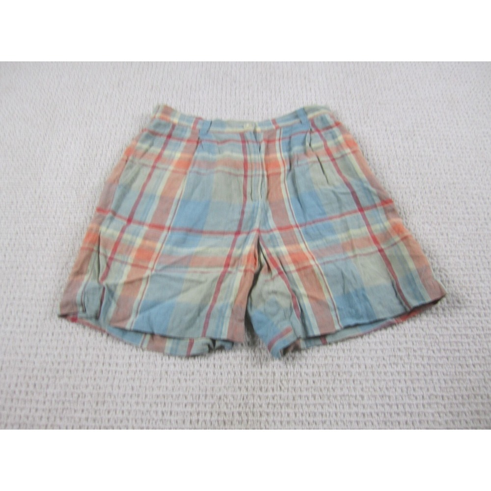 Lauren Ralph Lauren Shorts Womens 6 Blue Plaid Casual Linen Blend w/Pockets